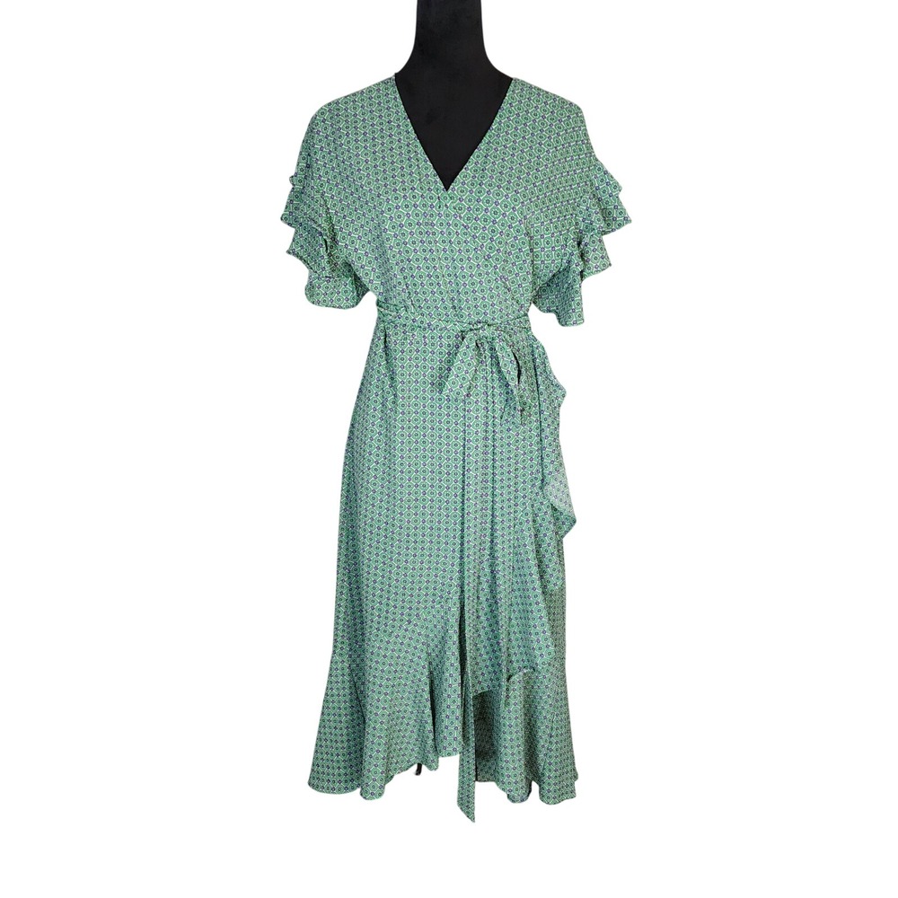 MAX STUDIO Size Medium True Wrap Flutter Sleeve Ruffled Asymmetrical Maxi Dressโ